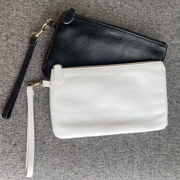 Befen full grain pebbled leather wristlet clutch zipper pouches - black & white