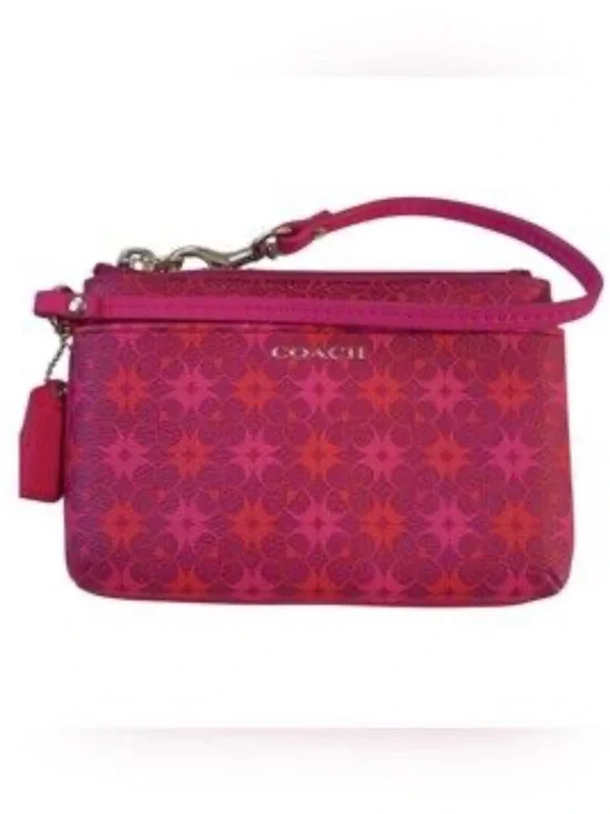 COACH Pink & Red Patterned Signature Wristlet
