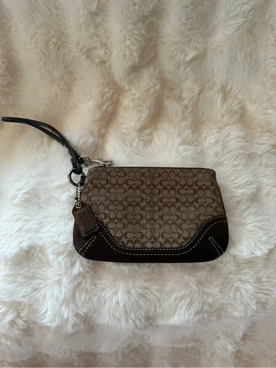 Coach Signature Canvas Wristlet in Brown and Tan