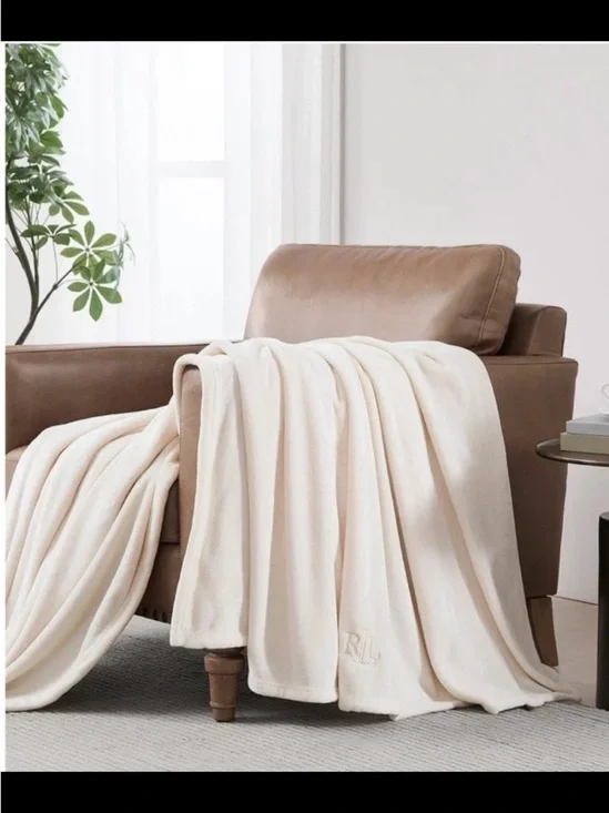 Lauren Ralph Lauren Micromink Plush Blanket monogram $140 cozy casual throw