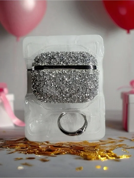Silver Crystal AirPods Case Cover with Keyring For AirPods Pro 3