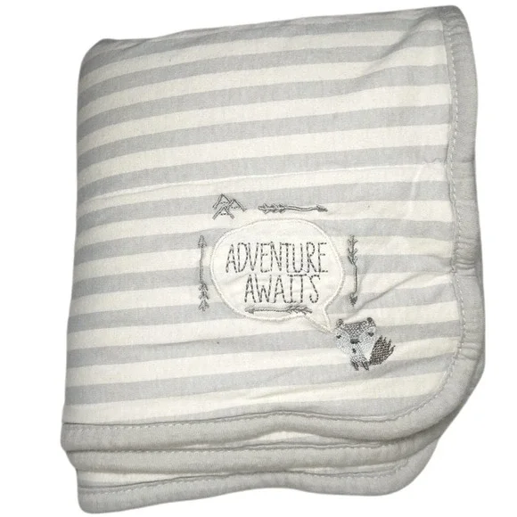 Gerber Organics Adventure Awaits Striped Blanket Gray White‎ Cotton Baby Lovey