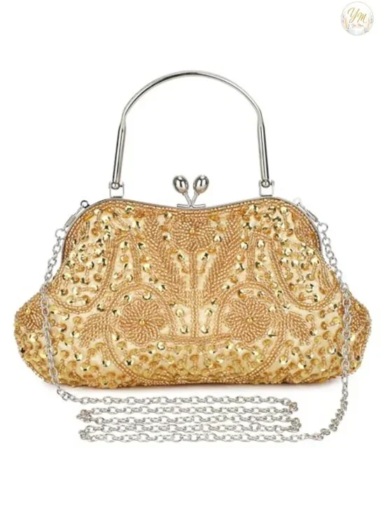 Vintage Beaded Sequin Evening Clutch Purse Formal Bridal Handbag Prom Wedding