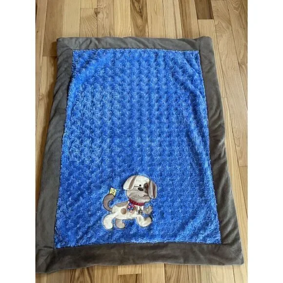 TAGGIES Blue Brown Puppy Dog Baby Blanket‎ Lovey 30in. x40in.