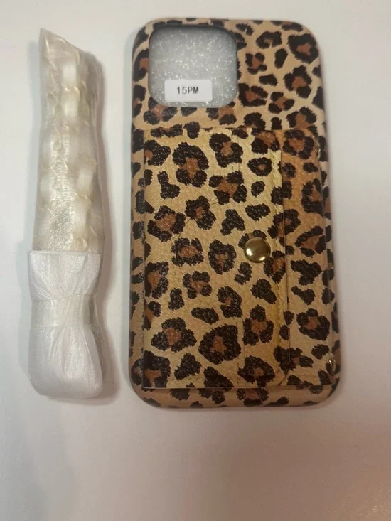 NWT Leopard Print iPhone Wallet Case with Chain Strap; iPhone 15 Pro Max