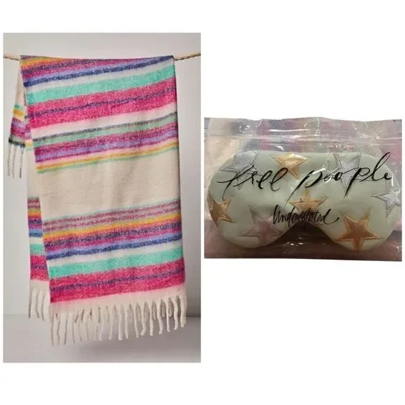 Free people 60x51 skye fringe striped blanket throw and sleep mask set