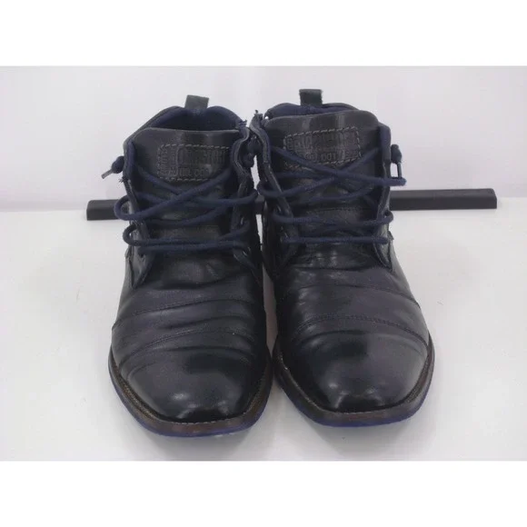 Steve Madden Mens Black Faux Leather Side Zip Chukka Boots Cap Toe Lace Up Shoes