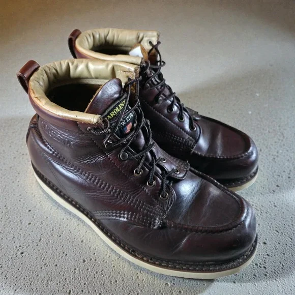 Vintage Carolina Boots Union Made USA Dark Cherry‎ Leather #CA7003 Size: 10.5 2E