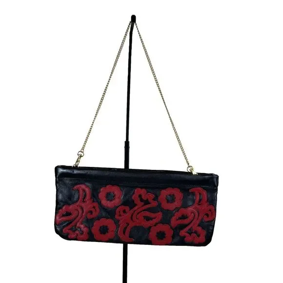 Great American‎ Leatherworks Hinged Chain Strap Clutch Purse Red Boho Western