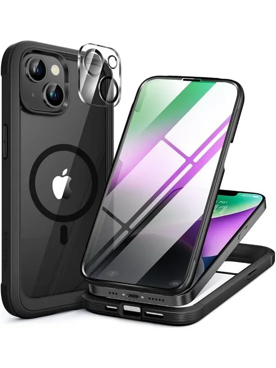 Full-Body Magnetic Clear Case for iPhone 14 Plus with Tempered Glass Protector