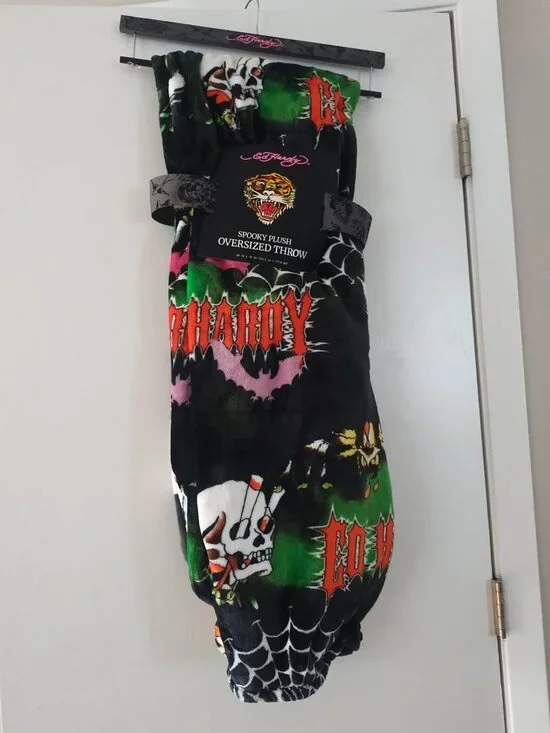 Ed Hardy Halloween Spooky Spider Web, Cat Plush Oversized Throw Blanket listing