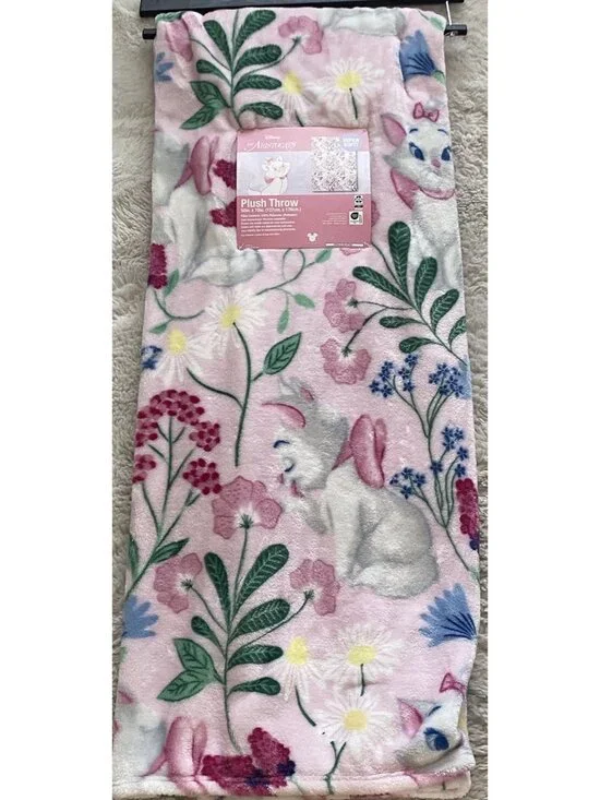 Disney Aristocats Marie Kitten Pink Floral‎ Soft Throw Blanket 50” X 70” NEW