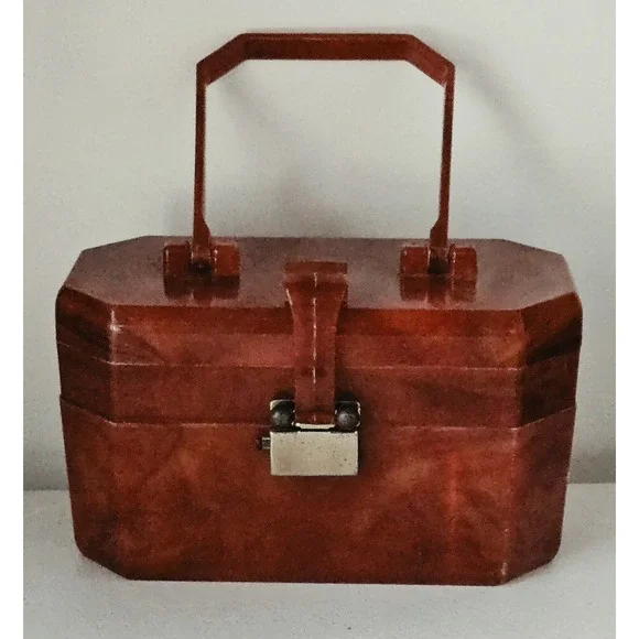 Fabco Lucite Purse Faux Tortoise Shell Box Dual Compartments