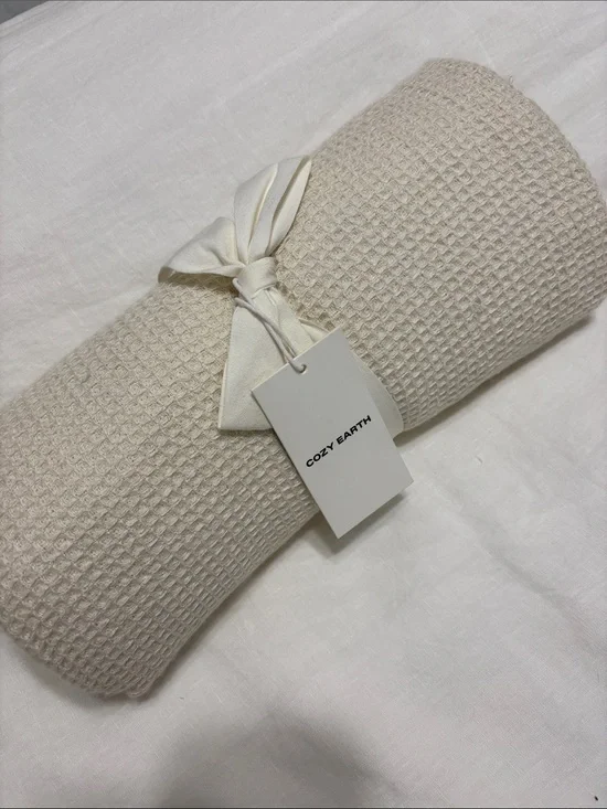 Cozy Earth Alpaca Cream Waffle Knit Throw Blanket
