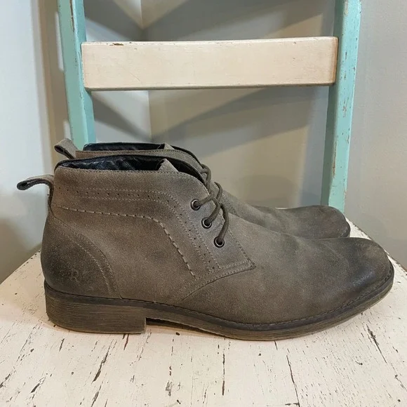 Roan Pharos Mens Suede Leather Chukka Boots‎ Gray Taupe Size 11.5 Lace Up Rugged