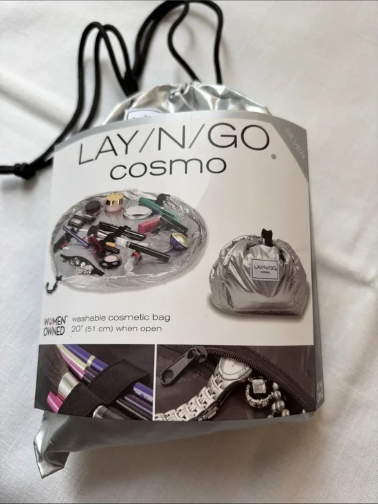 LAY/N/GO Cosmo Silver Drawstring Washable Cosmetic Bag