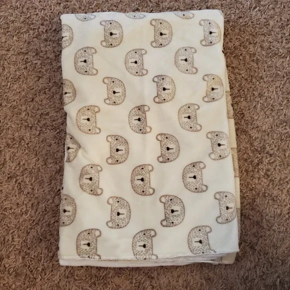 CHICK PEA HOLIDAY TAN BROWN TEDDY BEAR HEADS BABY SOFT  BLANKET 30