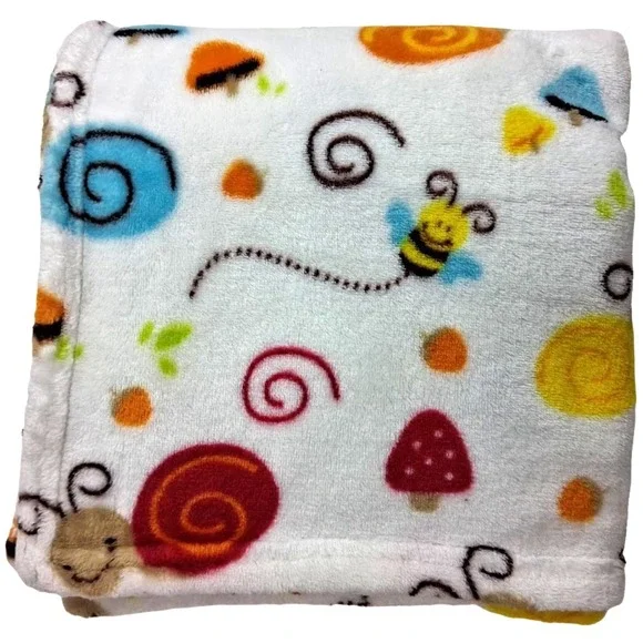 White Snail Bumble Bee Mushroom Baby Blanket Soft Fleece Unbranded‎ Spiral