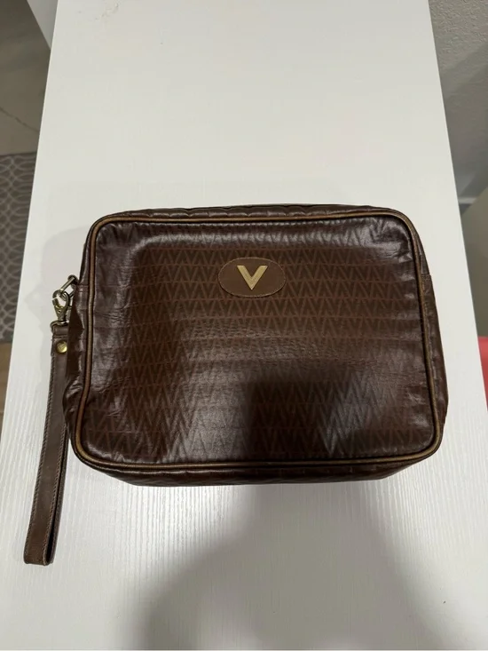 Mario Valentino Brown Leather Wristlet Travel Pouch