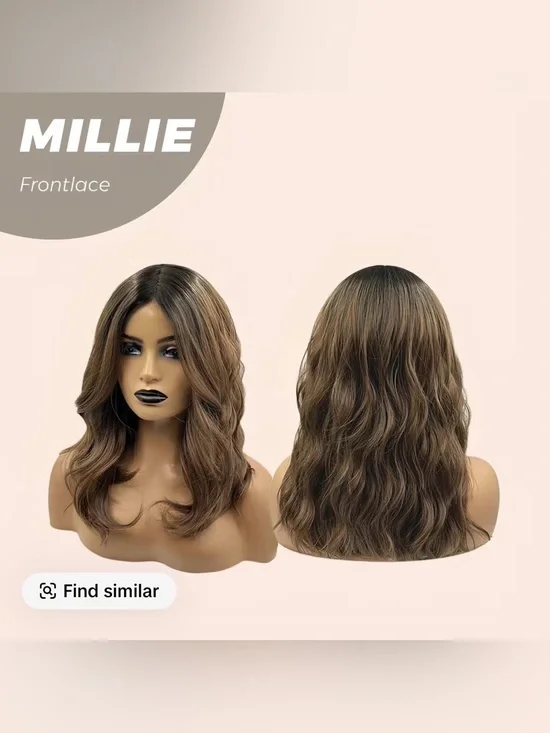 JBEXTENSION 17 Inches Wave Mocha With Dark Root Pre-Cut Frontlace Glueless Wig..