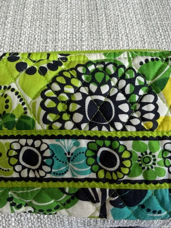 Vera Bradley Lime Green, Teal & Black Quilted Cosmetic Pouch