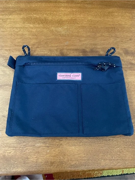 Vineyard Vines Navy Canvas Cosmetic Pouch with Pink Logo Patch