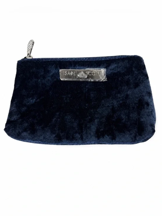 Isabella Scott Sydney Navy Blue Velvet Makeup Cosmetic Bag Travel Zip Pouch New
