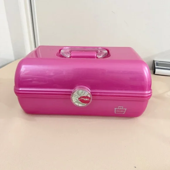 Caboodles Vintage Style Pink Makeup Organizer Case Y2K Retro Cosmetic Box Mirror