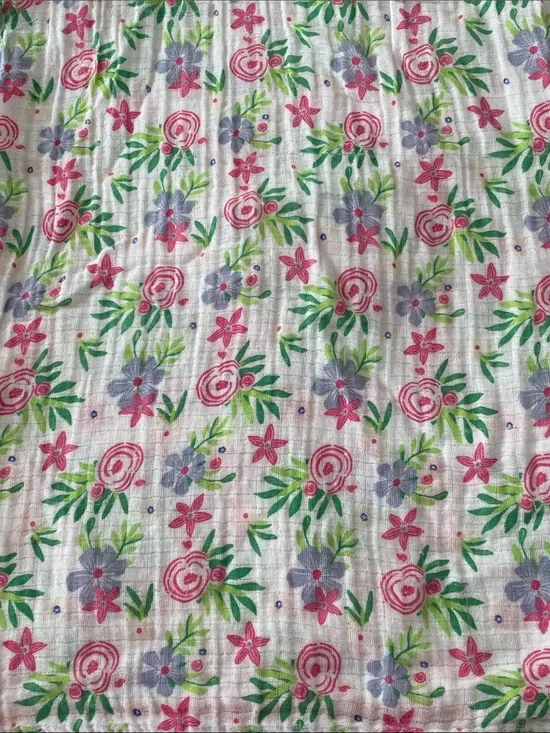 Floral Cotton Baby Girl Swaddle Blanket - Pink & Green Floral Print