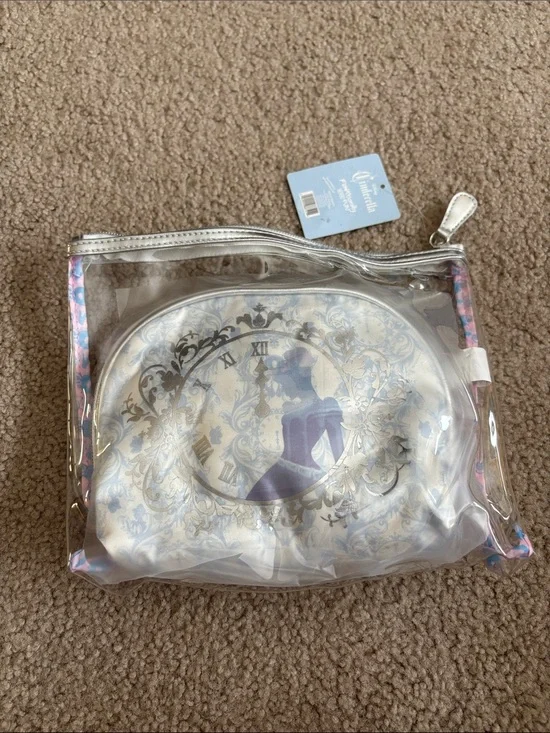 Disney Cinderella-Clear & Silver Cosmetic Pouch with Purple Silhouette NWT