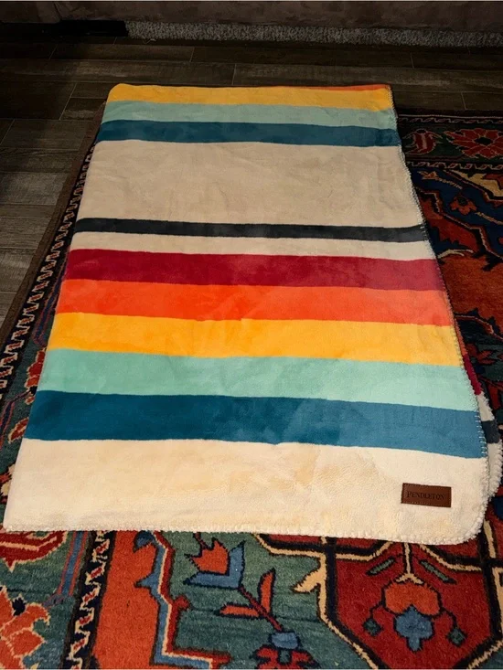 Pendleton Mount Foraker Ultra-Soft Plush Throw Blanket Reversible Rainbow Stripe