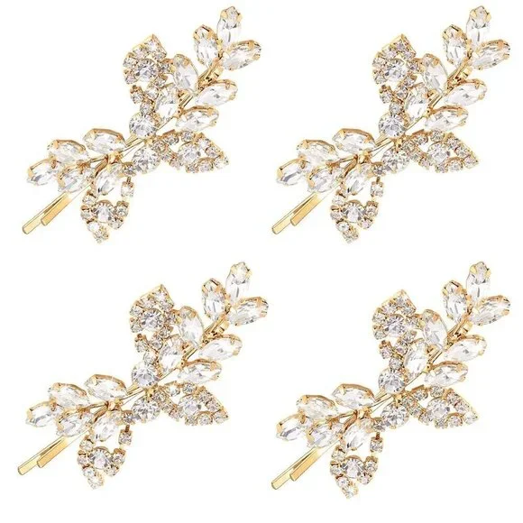 4 Pcs Rhinestone Bridal Hair Clip Leaf Wedding Hairpin Bride Crystal Hair Barret