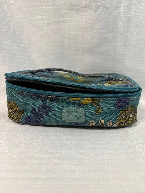 Fossil Teal Floral Zip Cosmetic Case