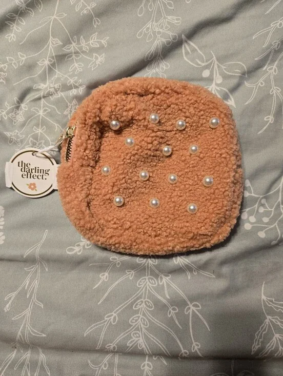 The Darling Effect Peach Sherpa Pearl Zip Pouch