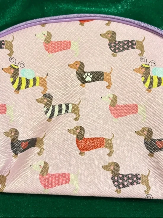 Pink Dachshund Print Makeup Bag Accessories Pouch