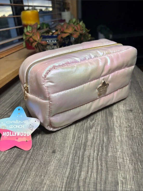 🍒5 for $40🍒The Creme Shop Hollywood Pink Iridescent Quilted Cosmetic Pouch