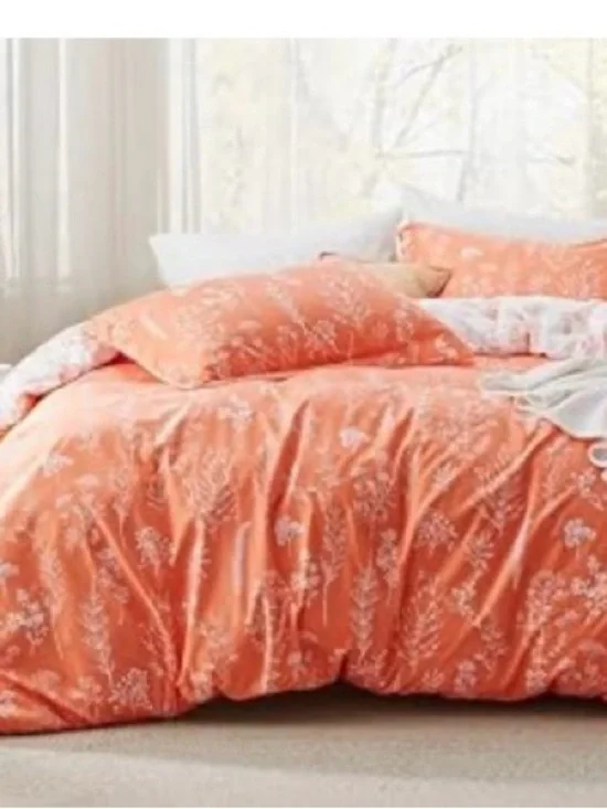 Coral Floral Duvet Cover Set - Unbranded