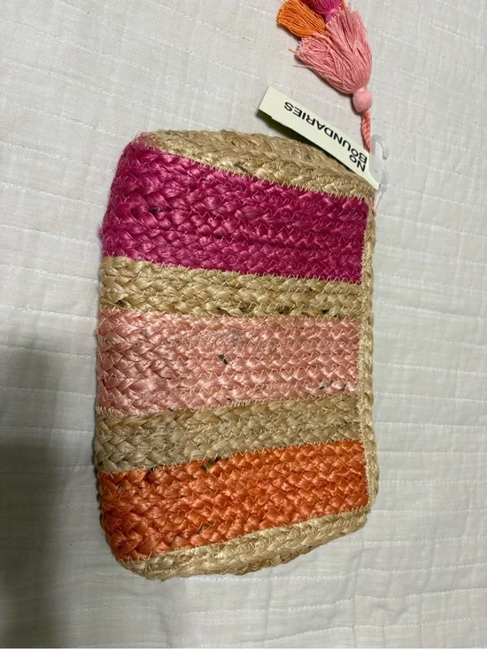 No Boundaries Pink, Peach & Orange Woven Cosmetic Pouch with Tassel