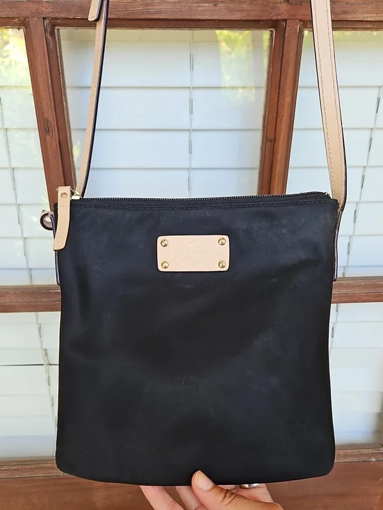 Kate Spade Black Nylon Kennedy Park Tess  Leather Long Strap Crossbody Bag