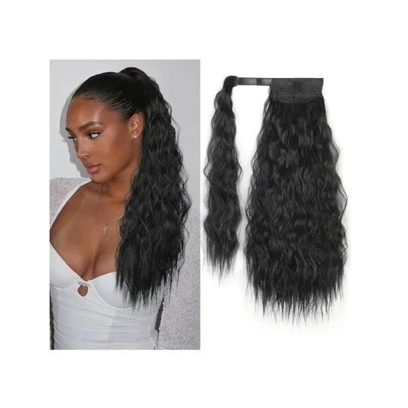 Stamped Glorious Long Corn Wave Ponytail Extension Heat Resistant 18 in Black