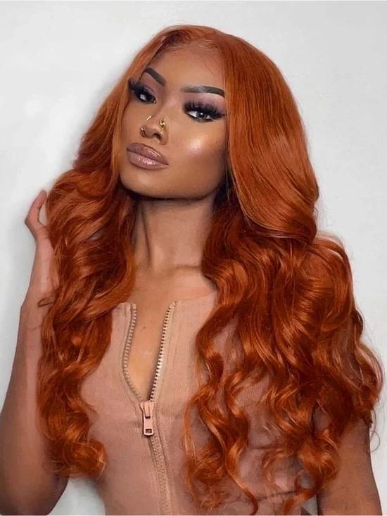 100% Human Hair Intense Copper Lace Front Wig Alipearl Ginger Copper auburn