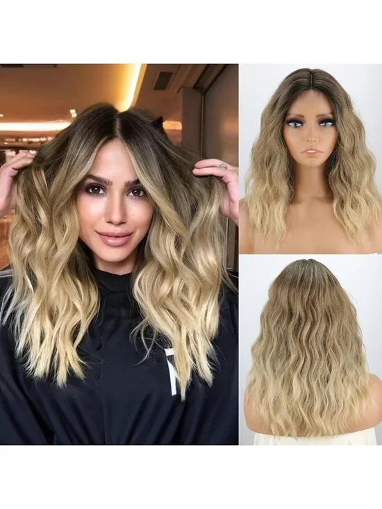 Medium Length Ombre Blonde Wavy Bob Wig for Women - Perfect for Parties & Events