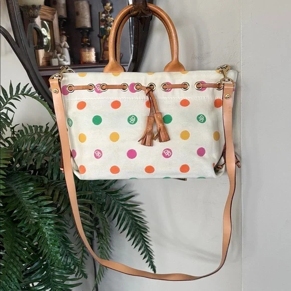 Vintage Dooney & Bourke Colorful Polka Dot Canvas Handbag Y2K Crossbody Purse