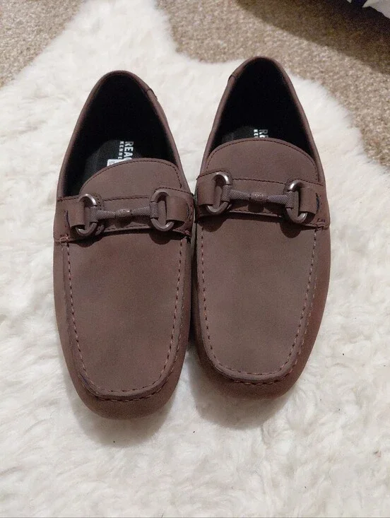 9.5 Kenneth Cole Men's Brown Nubuck Bit-Trim Slip-On Loafers