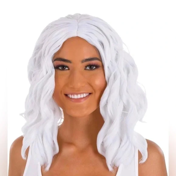 Body Wave Wig Curls White Fancy Dress Up Halloween Adult Costume Accessory