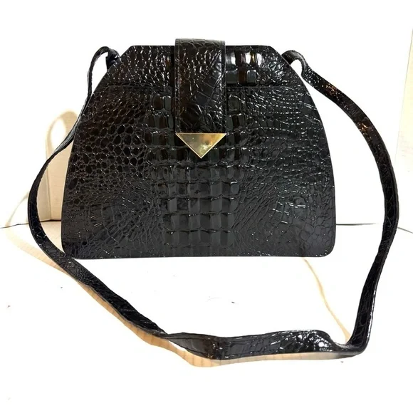 Elegant Black Crocodile-Embossed leather Women's Bag