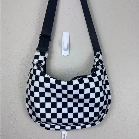 Titosha Black & White Checkered Nylon Crossbody Bag