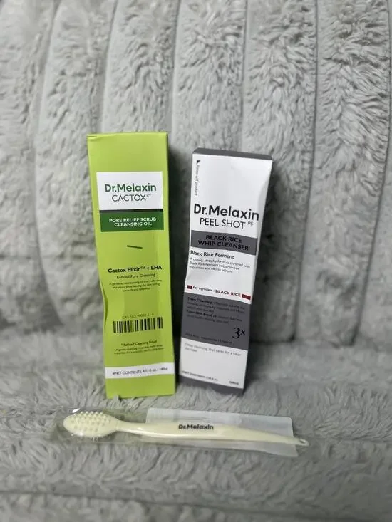 Dr Melaxin Double Cleansing Duo Cactox Oil Black Rice Cleanser Pore Brush New