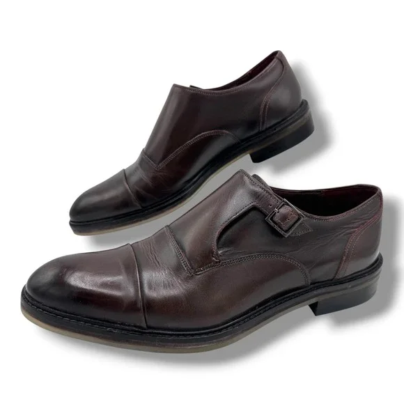 Ted Baker Phloyd Burgundy Leather Single‎ Monk Strap Dress Shoes Mens US 9 EU 42