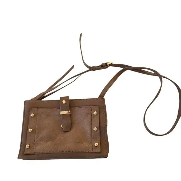 Botkier New York Womens Warren City Leather Studded Crossbody Bag Purse Tan